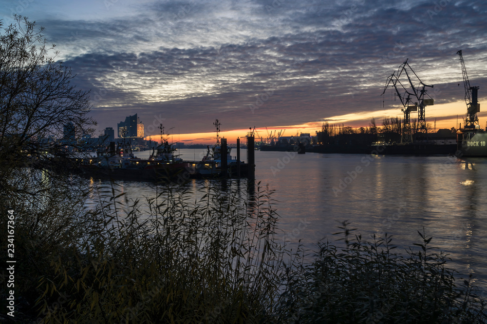 Riverside in the harbor area of Hamburg.