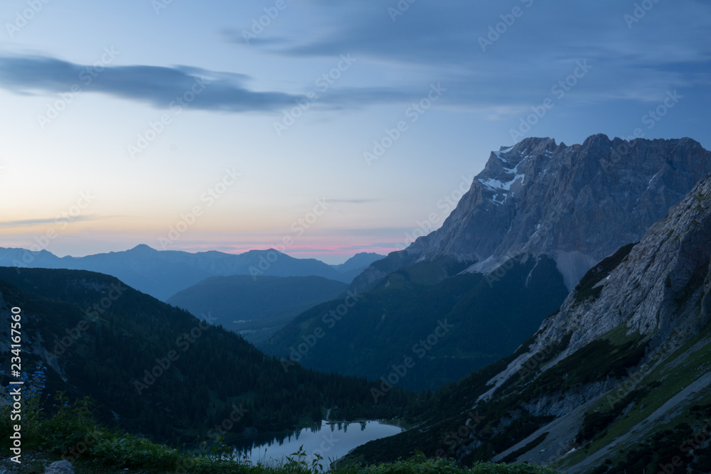 View at Zugspitze from Austrian alps at blue hour