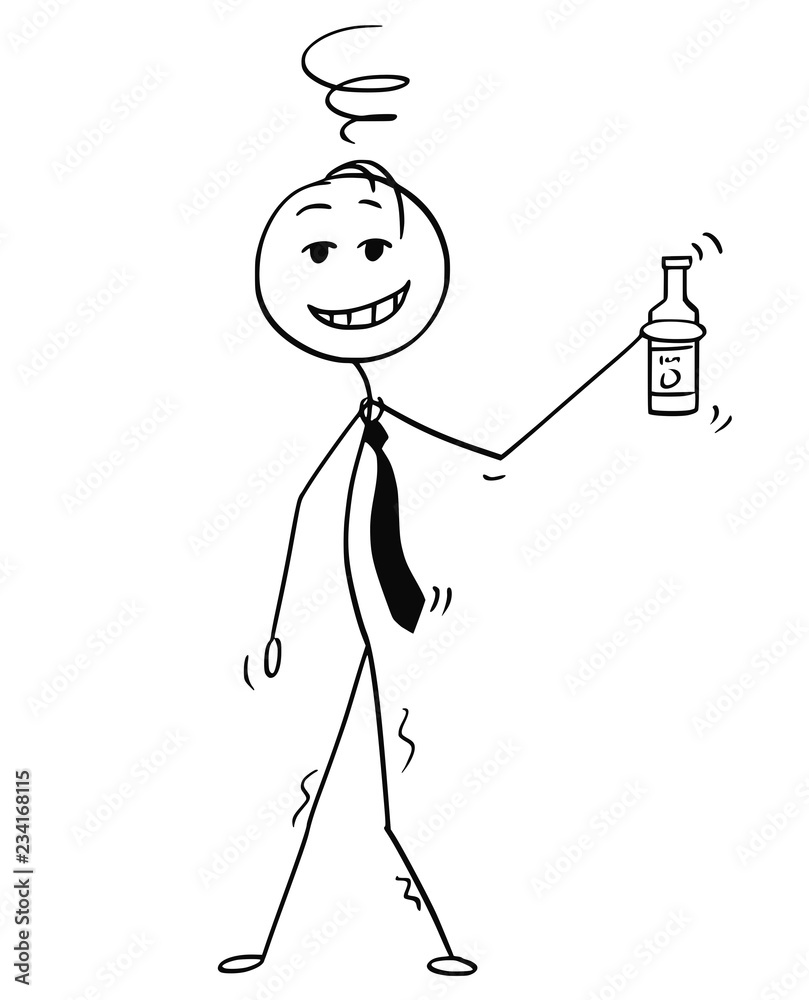 Cartoon stick drawing conceptual illustration of cheerful or jovial