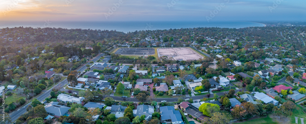 Frankston South, Victoria, Australia - aerial panorama at sunset