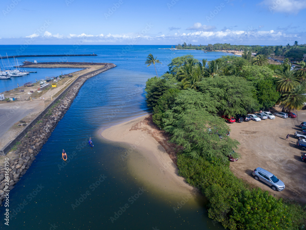 Aerial view of Paddle boarders in Hawaii