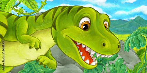 cartoon happy and funny dinosaur - tyrannosaurus - illustration for children