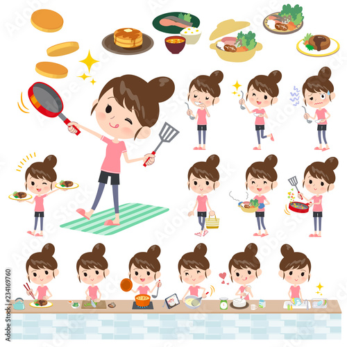 Bun hair mom sportswear_cooking