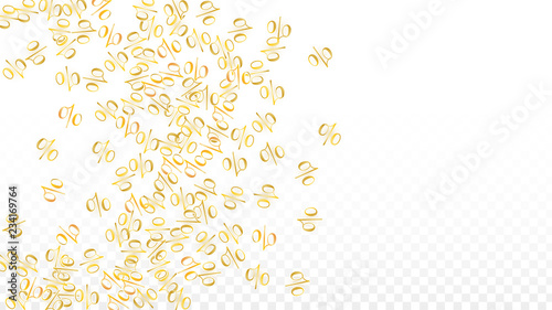 Luxury Vector Gold Percentage Sign Confetti on Transparent. Percent Sale Background. Business, Economics Print. Discount Illustration. Promotion Poster. Black Friday Banner. Special offer Template.