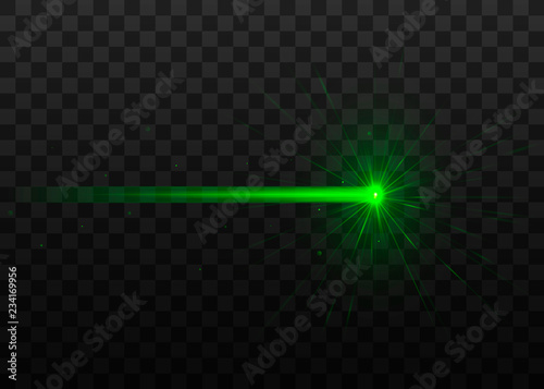 Abstract green laser beam. Isolated on transparent black background. Vector illustration, eps 10.