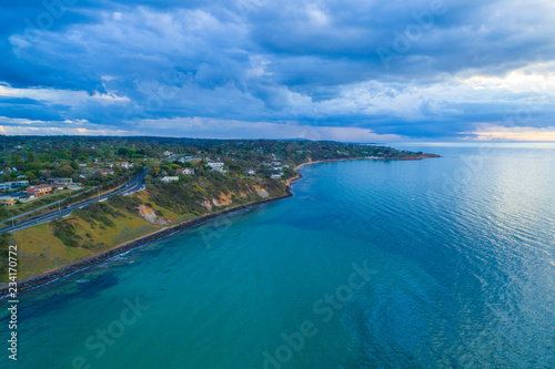 Aerial view of Oliver's Hill luxury real estate area on Mornington Peninsula at sunset © Greg Brave