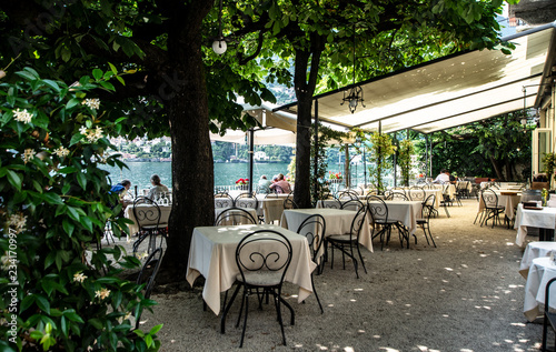 tables with beautiful views of the lake,Italy