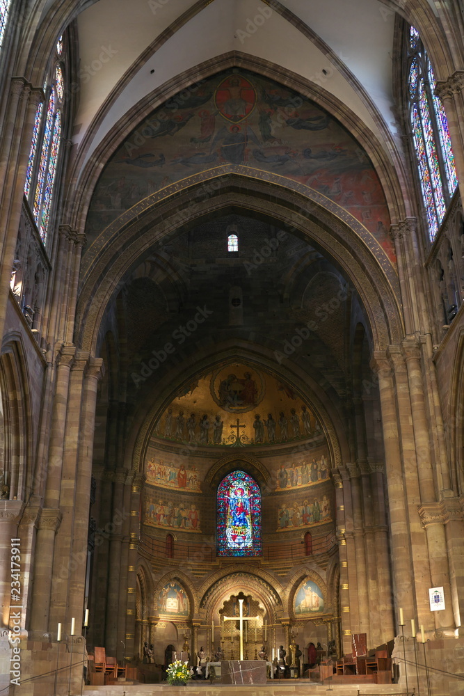 Strasbourg,France-October 12, 2018: Inside of Strasbourg Cathedral de Notre-Dame in Strasbourg, France