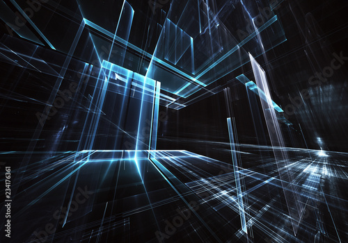 Abstract 3D fractal background, texture. Virtual Neon City