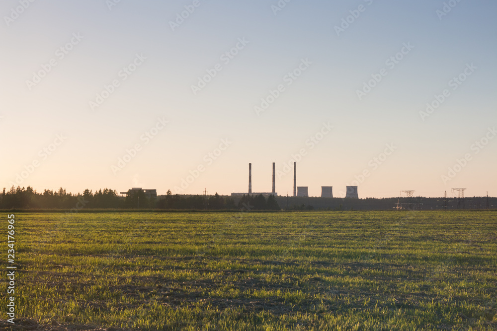 Power station at sunset