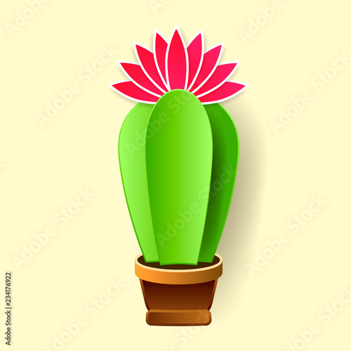 Cactus in paper art style craft vector