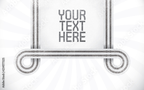 Vector rectangle for text, five color lines as frame with grunge effect and sunburst effect on background. Fully editable, grunge effect made with opacity mask.