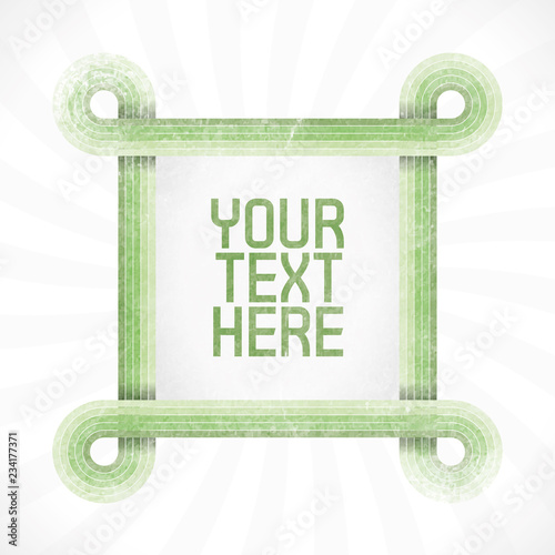 Vector square space for text, five color lines as frame with grunge effect and sunburst effect on background. Fully editable, grunge effect made with opacity mask.