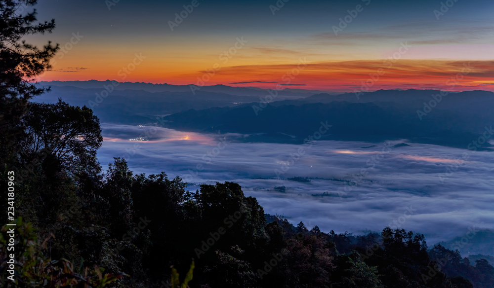 custom made wallpaper toronto digitalMountain and foggy at morning time with orange sky, beautiful landscape in the thailand