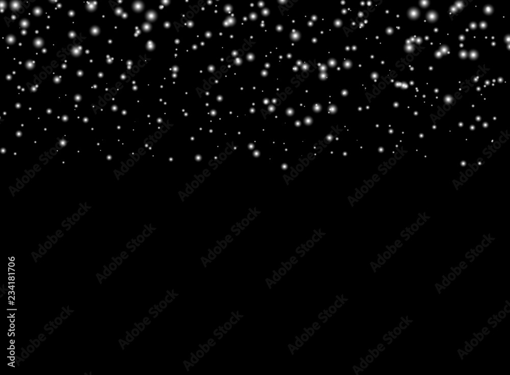 Falling snowflakes on isolated background. Overlay design element. Christmas decorations. Vector illustration.