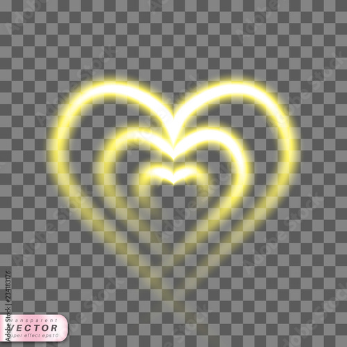 Shining heart vector realistic on transparent background