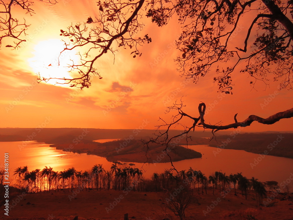 Naklejka premium sunset lake