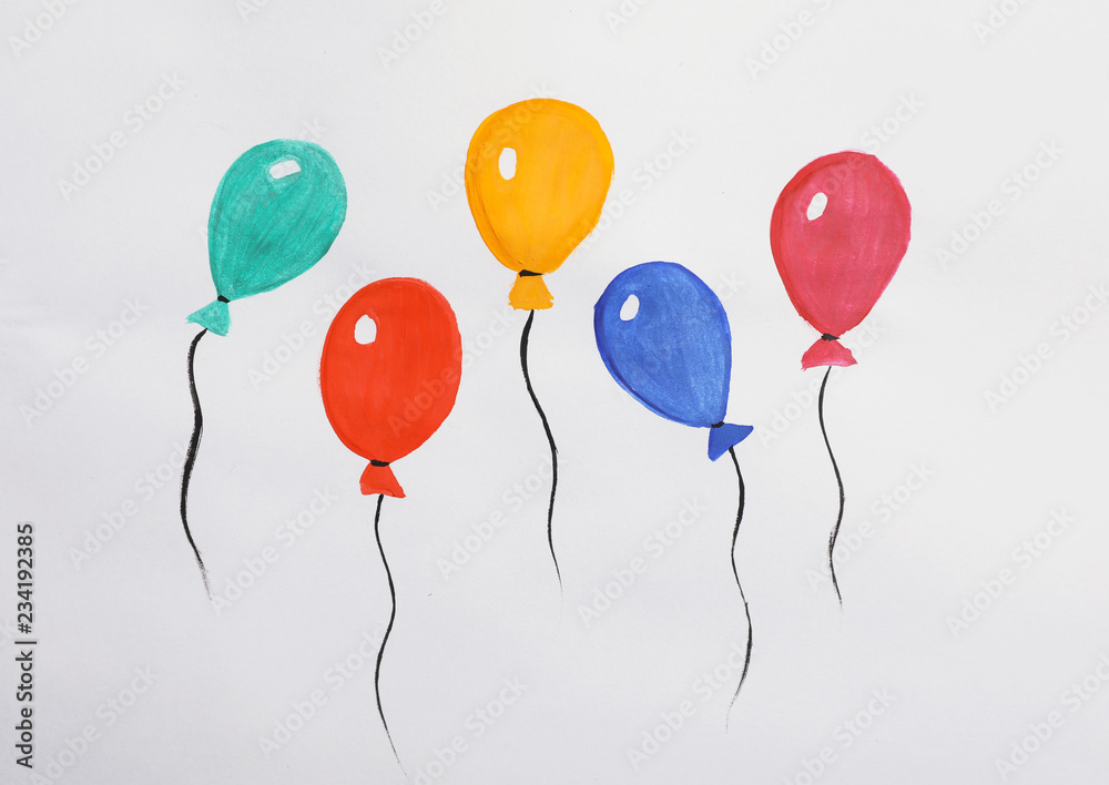 Fototapeta premium Colorful children painting of balloons on white background