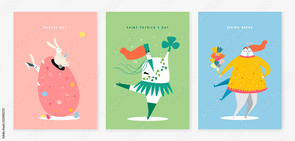 Set of various holiday characters illustration