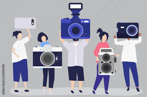 Character illustration of photographers with cameras
