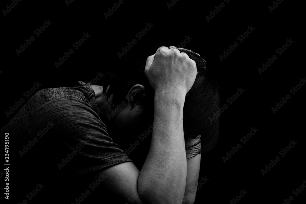 Man sad or cry alone in dark background asia people adult worry unhappy  Stock Photo | Adobe Stock
