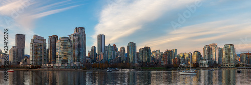 Downtown Vancouver Panorama with wispy clouds in the sky