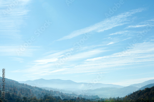 Beautiful landscape with blue sky over mountain slopes