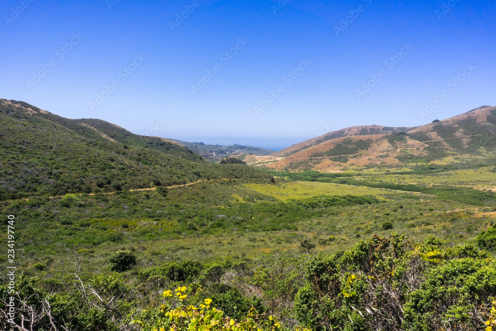 Beautiful view of Rodeo Valley in Marin Headlands, north San Francisco bay area, California