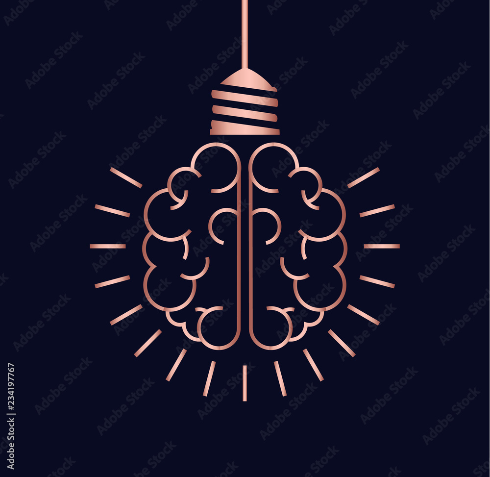 Copper brain light bulb concept for new ideas