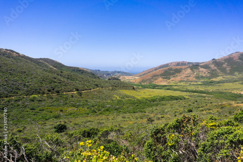 Beautiful view of Rodeo Valley in Marin Headlands, north San Francisco bay area, California