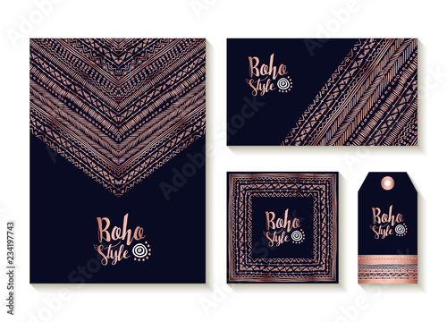 Copper boho card template and label set