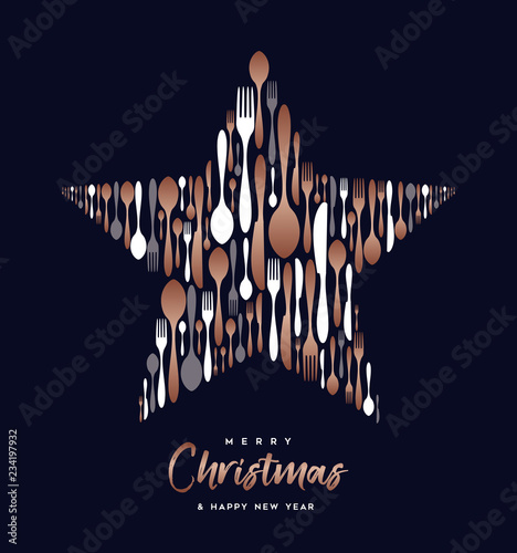 Christmas and New Year copper cutlery star card