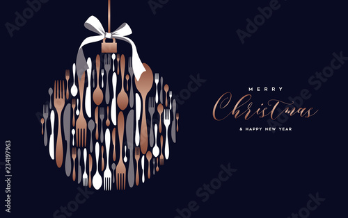 Christmas and New Year copper cutlery card