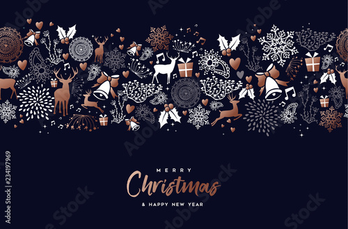 Christmas and new year copper pattern deer card
