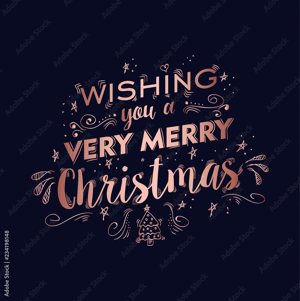 Naklejka premium Merry Christmas copper text quote greeting card