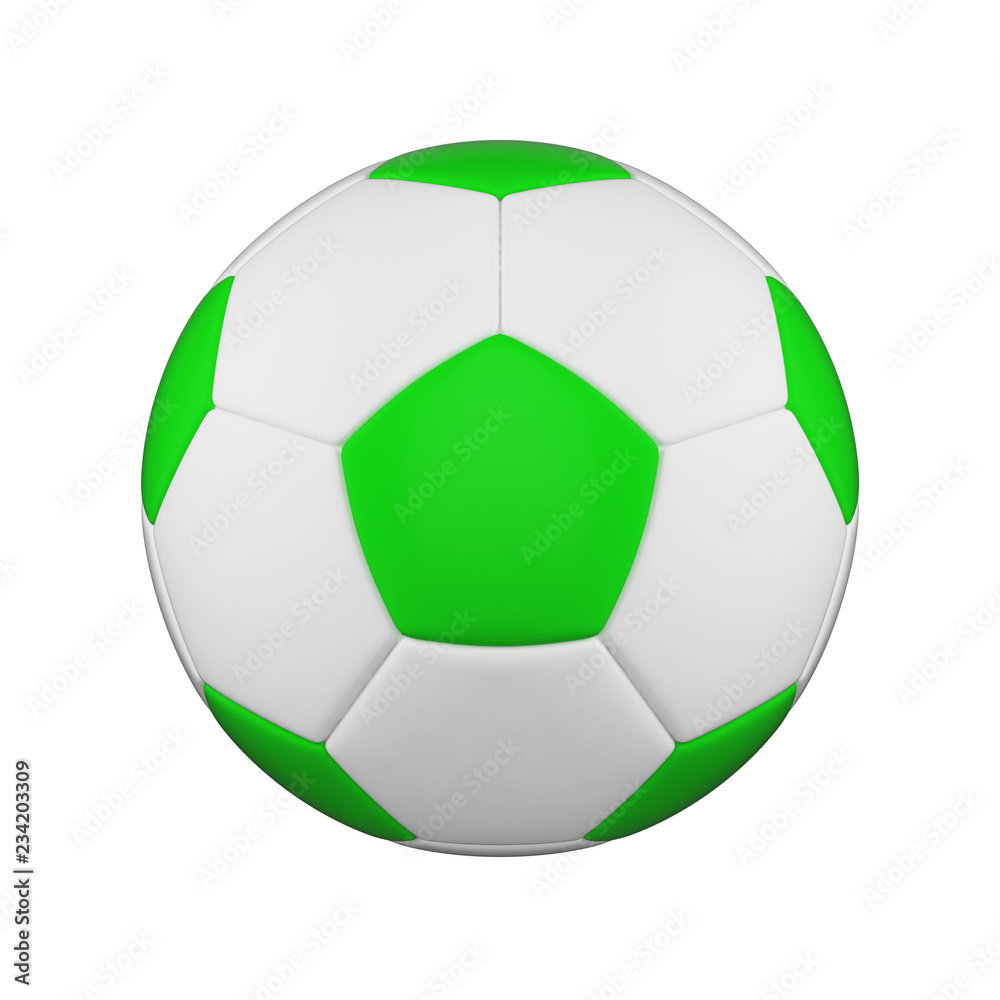 Soccer ball isolated on white background. White and green football ball. Soccer ball isolated on white background. White and green football ball.