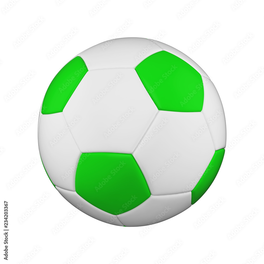 Soccer ball isolated on white background. White and green football ball.