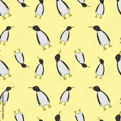 Seamless pattern of pinguins. Cartoon vector illustration