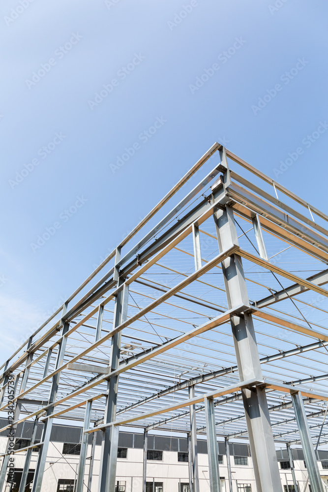 steel structure industrial factory building closeup