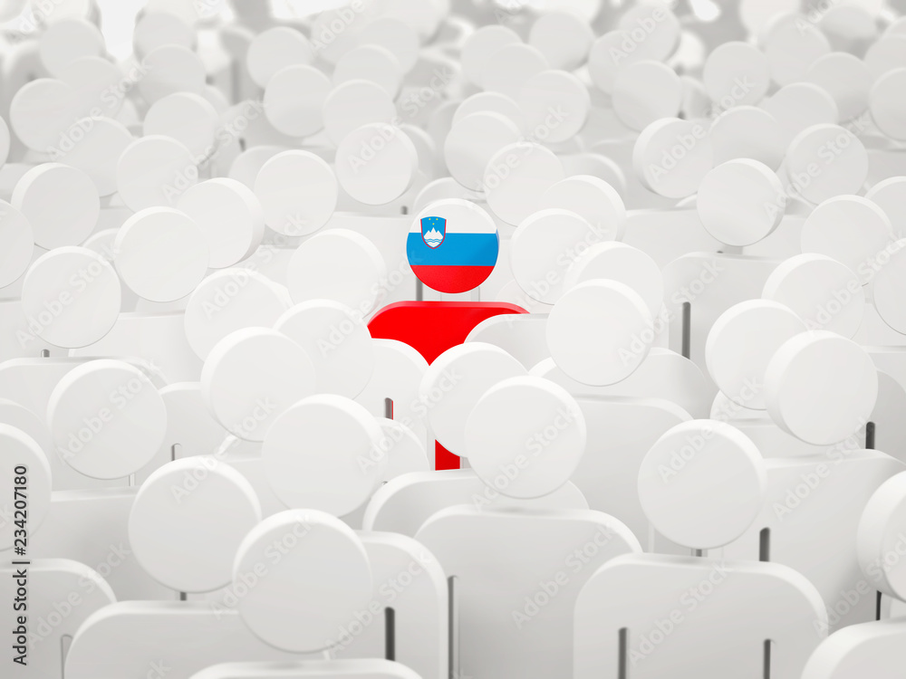 Fototapeta premium Man with flag of slovenia in a crowd