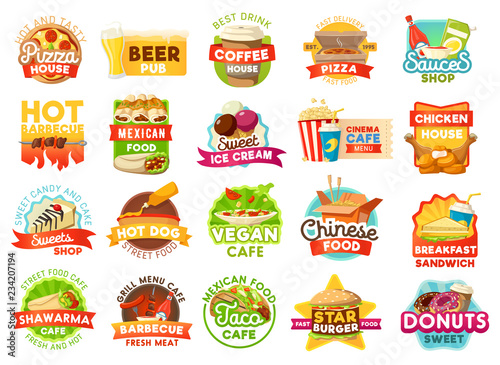 Street food menu icons, vector