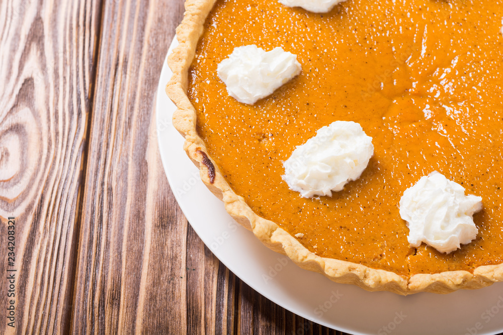 Homemade american traditional pumpkin pie