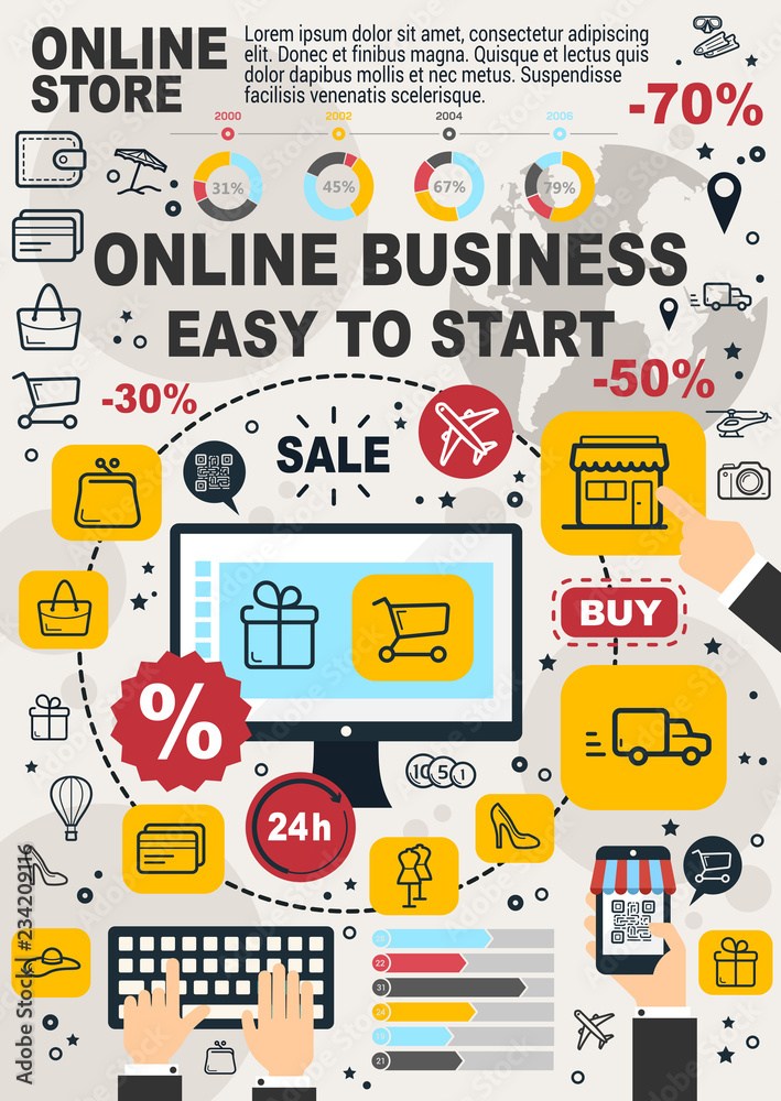 Business online infographic, linear vector Business online infographic, linear vector