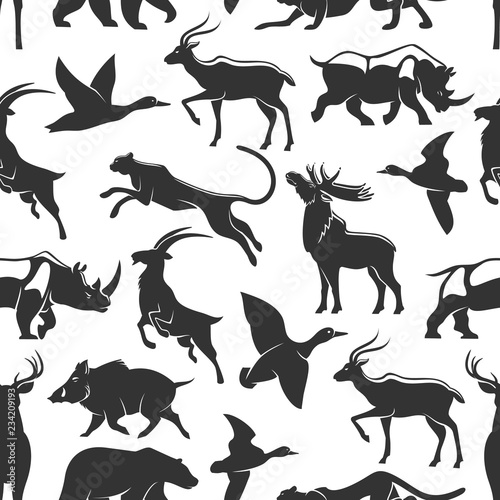 Wild animals hunting, seamless pattern