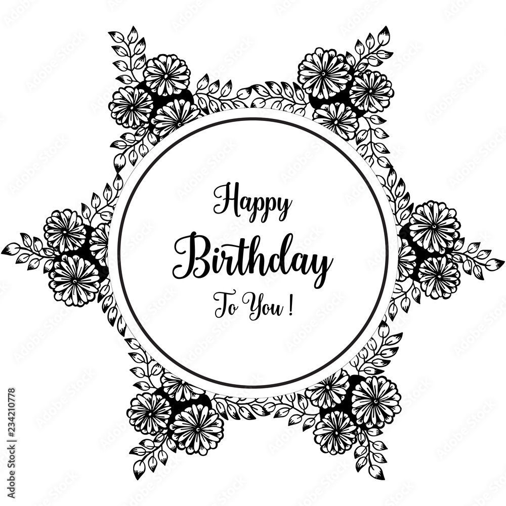 Birthday card with floral hand draw style vector art