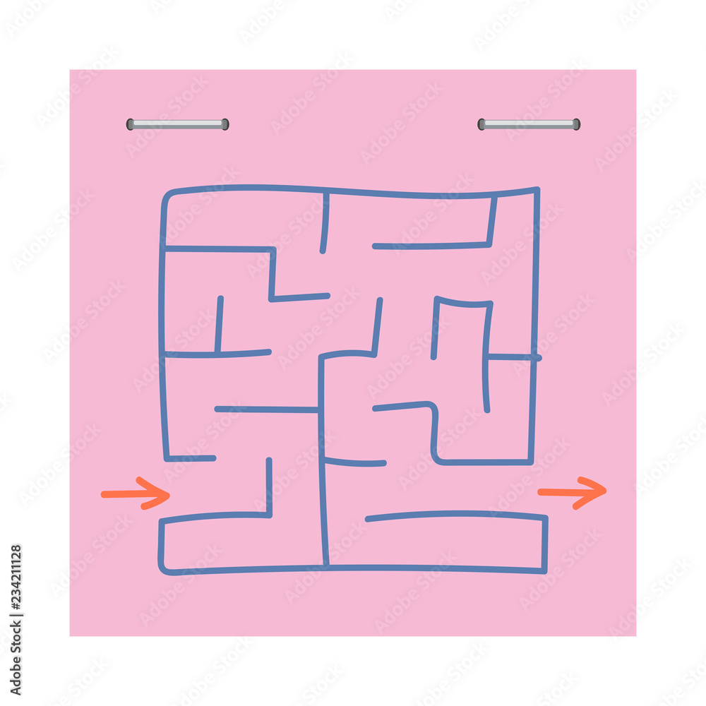 Square maze. Game for kids. Puzzle for children. Easy level of difficulty. Hand drawing. Labyrinth conundrum. Flat vector illustration isolated on sticker. Square maze. Game for kids. Puzzle for children. Easy level of difficulty. Hand drawing. Labyrinth conundrum. Flat vector illustration isolated on sticker.
