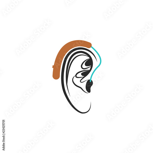 Hearing aid ear icon, medical vector illustration about hearing loss in humans