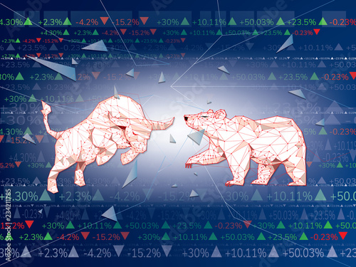 Bull and Bear symbols on stock market vector illustration. vector Forex or commodity charts, on abstract background. The symbol of the the bull and bear