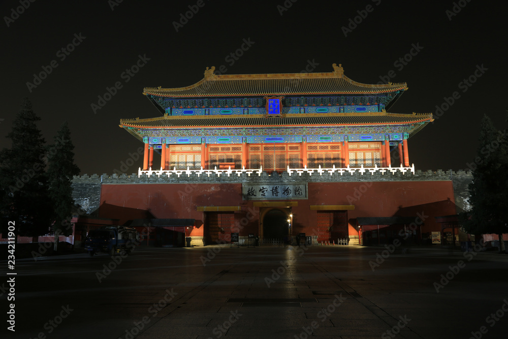 Fototapeta premium The Shenwu Door night view of the Forbidden City on december 22, 2013, beijing, china.