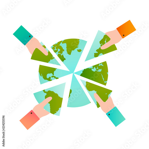 The concept of the division of the planet in relation to environmental, social or political problems. Destruction of the integrity of the world / planet. Vector image.